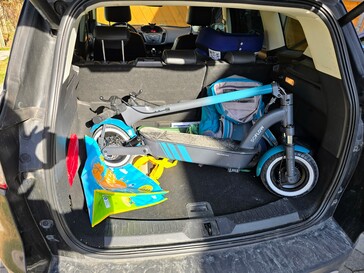 The SO4 Pro Max fits in the trunk of a compact SUV.