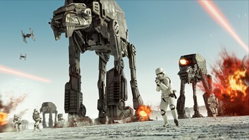 Stormtroopers and walkers in Star Wars Battlefront 2: Celebration Edition (Image source: Steam)