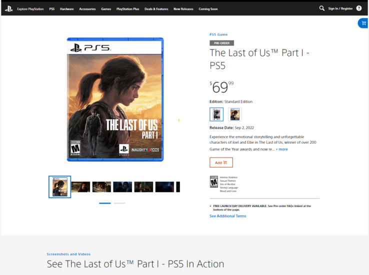 PlayStation store listing of The Last of Us remastered for the PS5 (image via Sony)