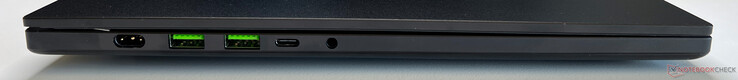 Left: power, 2x USB-A 3.2 Gen.2, USB-C 4.0 (40 Gbit/s, DisplayPort 1.4, Power Delivery 3.0), 3.5mm audio