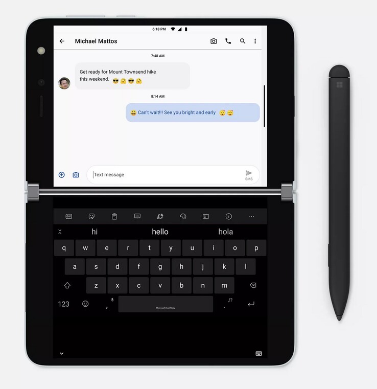 The Surface Duo supports the Surface Pen, sold separately. (Image: Microsoft)