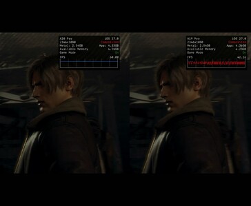 Resident Evil 4 running on the iPhone 18 Pro Max and iPhone 17 Pro Max, showing the FPS difference.