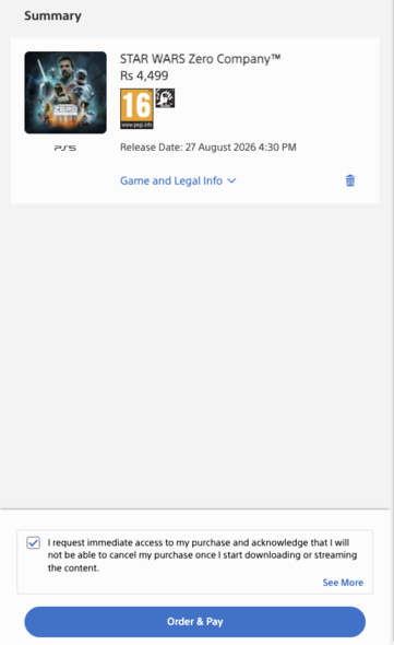 PlayStation Store India pop-up before purchase.