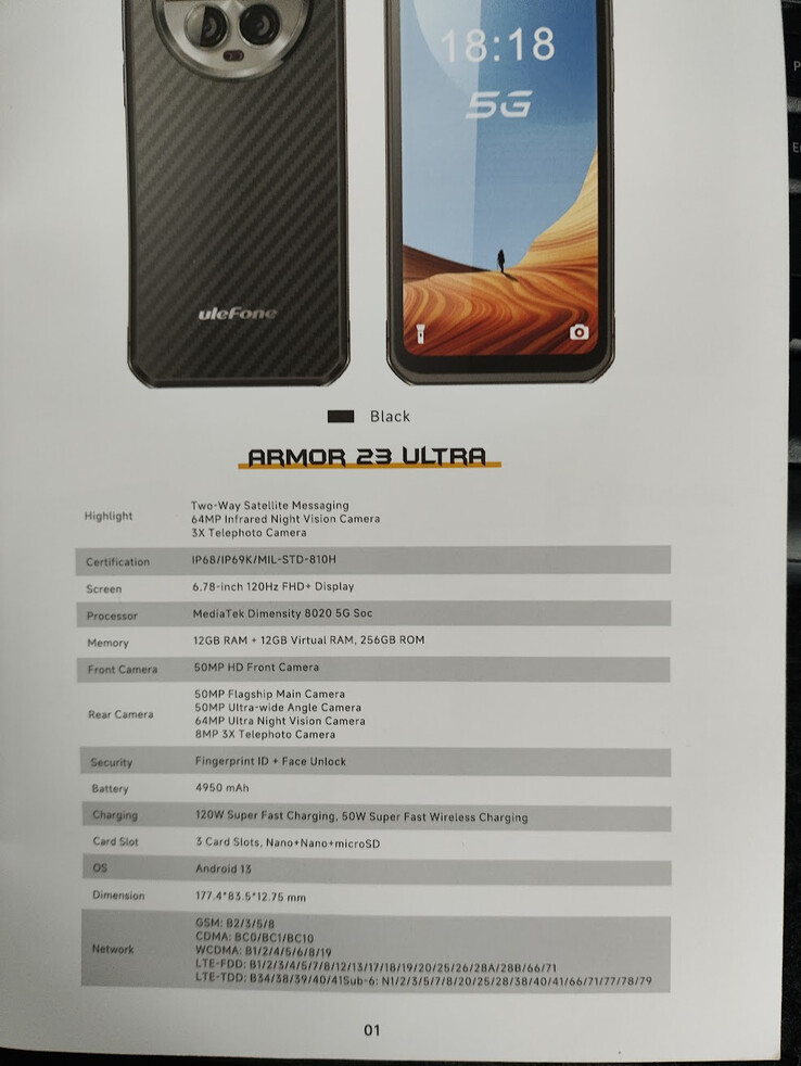 Un premier aperçu de la fiche technique de l'Armor 23 Ultra.  (Source : Ulefone via NBC à l'IFA 2023)