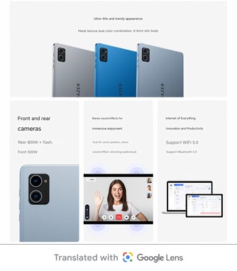 Camera, design, speakers, and connectivity of Lenovo A10 Pad (Image source: JD.com)