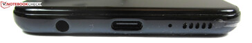 Bottom: 3.5-mm audio port, USB-C port, microphone, speaker