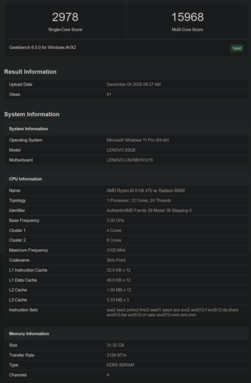 Ryzen AI 9 HX 470 Geekbench listing (image source: Geekbench)