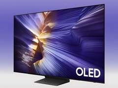 The 65-inch Samsung S90F OLED TV is shown at angle