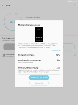 Maximum power-saving options Samsung Galaxy Tab S3