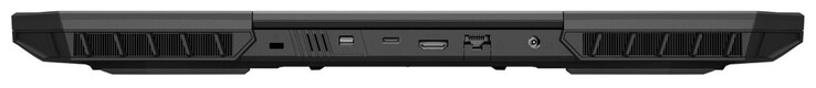 Rear: Slot for a cable lock, mini Displayport 1.4a (G-Sync), USB 3.2 Gen 2 (USB-C), HDMI 2.1, Gigabit Ethernet, power connector
