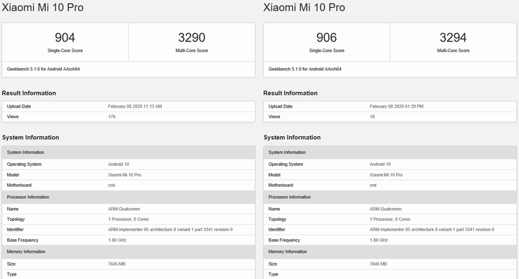 Xiaomi Mi 10 Pro on Geekbench. (Image source: Geekbench)