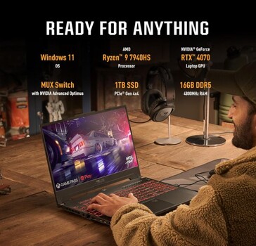With an RTX 4070 and Ryzen 7940HS, the Asus TUF A15 can tackle workloads without breaking a sweat. (Source: Amazon)