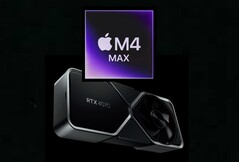 Apple's M4 Max trades blows with the RTX 4070 Desktop GPU in Blender benchmark. (Image source: Apple, Nvidia)