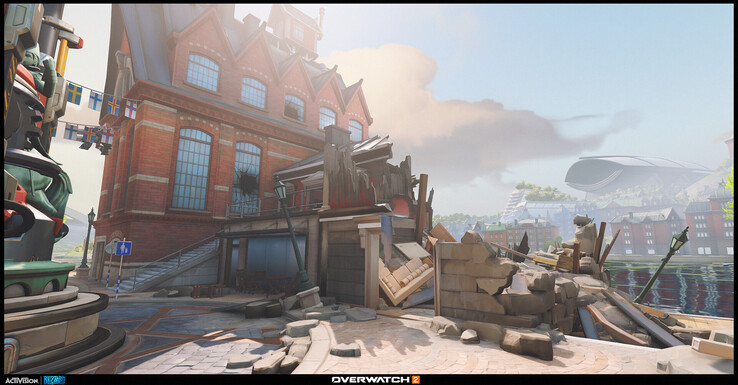 Rubble-strewn streets and partially destroyed interiors in Overwatch 2 highlight the environmental storytelling behind the game’s conflict-scarred story mission spaces.