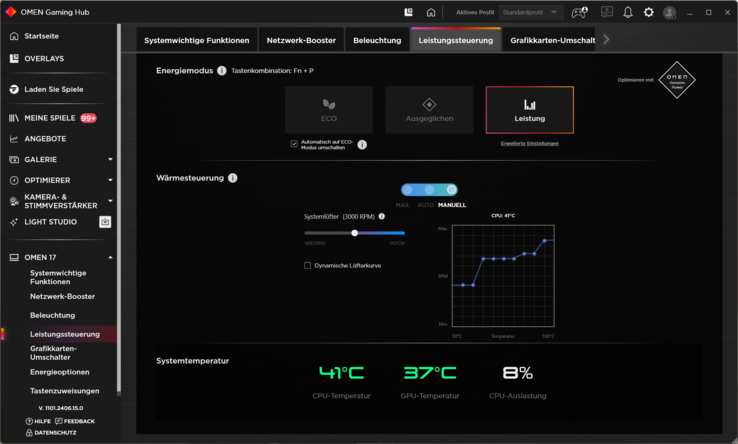 The Omen Gaming Hub allows for individual fan adjustment.