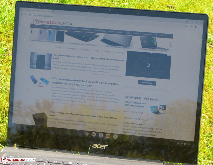 The Chromebook outdoors.