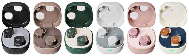 The Audio-Technica ATH-SQ1TW2NC earbuds are available in black, cafe latte, forest green, gray, pink, or white camel.