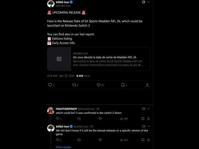 Billbil-kun Madden NFL 26 X post leak (Image source: screenshot, Billbil-kun X account)
