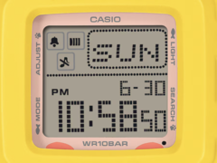 The Casio Baby-G BGD-10KPM-7 features a near-square digital dial with a decent amount of info on it.
