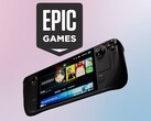 Epic Games logo seen above Valve Steam Deck