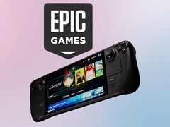 Epic Games logo seen above Valve Steam Deck