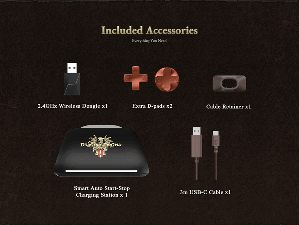 The GameSir G7 Pro Dragon's Dogma II Edition comes with a handful of accessories.