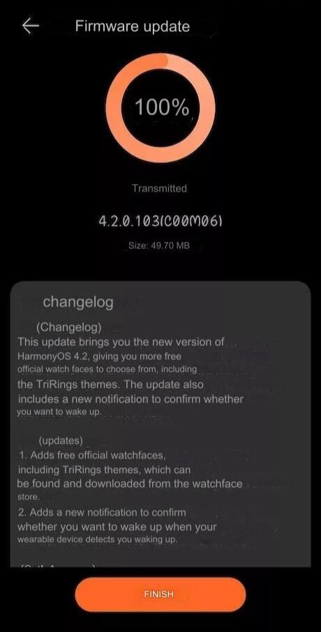 The change log for the HarmonyOS 4.2 update for the Watch GT 4. (Image source: Huawei Blog via Google Translate)