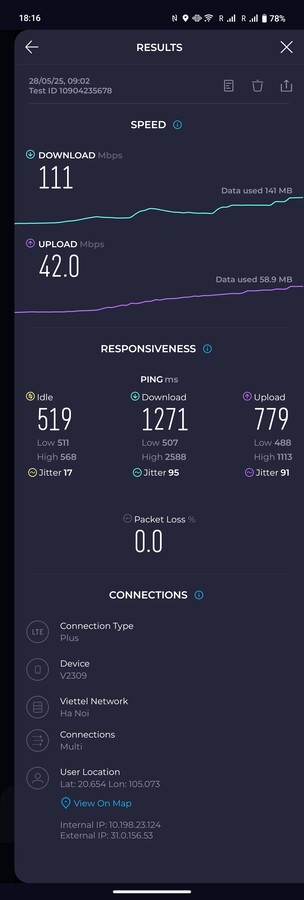 Respectable 4G reception in the rural Mai Chau, Vietnam.