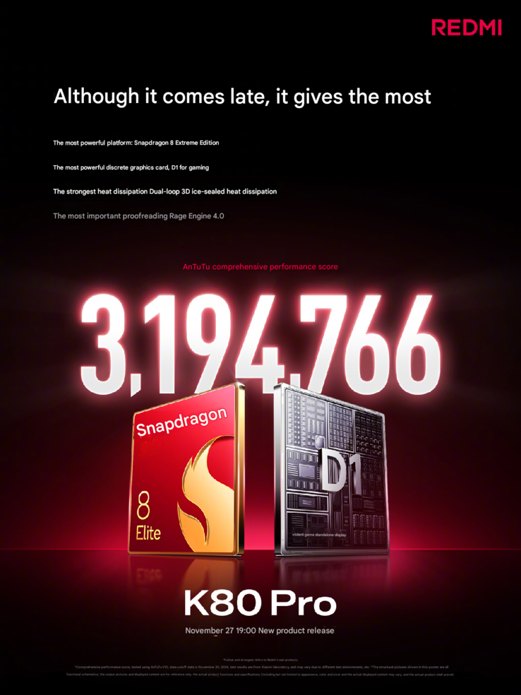Claimed AnTuTu score of Redmi K80 Pro (Image source: Redmi - machine translated)