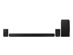 The kit includes the main soundbar, a wireless subwoofer, and two satellite speakers. (Image source: Samsung)