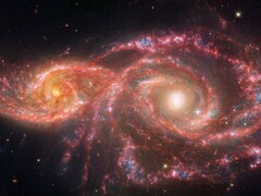 An image taken by the James Webb Space Telescope, showing the two galaxies IC 2163 and NGC 2207 merging. (Image source: © NASA, ESA, CSA, STScI)