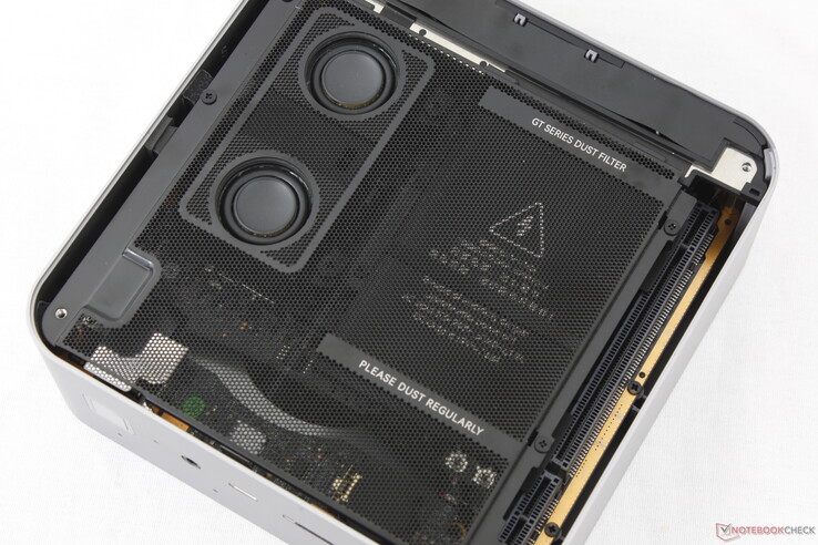 Both the speakers and PSU must be removed to access the RAM and SSD slots
