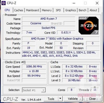 CPU-Z. (Image source: Uniko's Hardware)