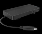 The USB-C Dual Display Travel Dock can recharge a laptop at up to 100 W with a compatible power supply. (Image source: Lenovo)