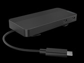 The USB-C Dual Display Travel Dock can recharge a laptop at up to 100 W with a compatible power supply. (Image source: Lenovo)