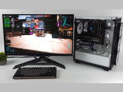 A budget gaming PC with an Intel Arc A380 and Nvidia RTX 3060 running Cyberpunk 2077 using Lossless Scaling for dual-GPU frame generation, showing FPS counters on screen (Image source: ETA Prime via YouTube)
