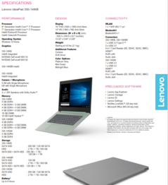 Lenovo IdeaPad 330 14-inch specifications. (Source: Lenovo)