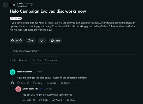 Reddit comments on Halo: Campaign Evolved playable discs