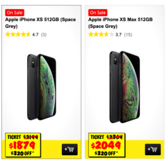 Australia retailer JB Hi-Fi is offering an AU$320 (US$226) discount on the iPhone Xs 512GB models. (Screenshot: Notebookcheck)