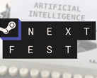 Pictured - the Steam Next Fest logo over an image with a typerwiter and the text "Artificial Intelligence" on the paper.