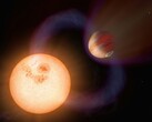 An artist's illustration showing an exoplanet and a star.