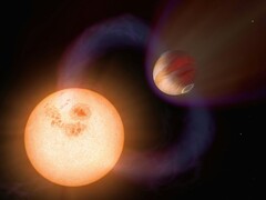An artist's illustration showing an exoplanet and a star.