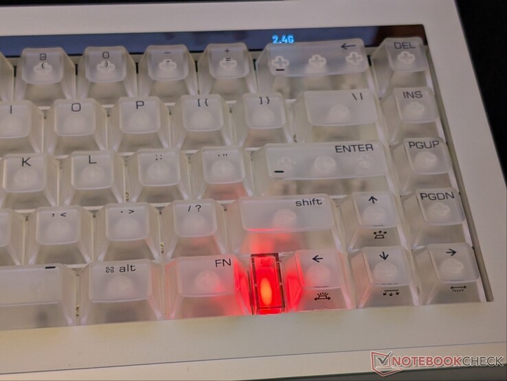 Gap between Fn and left arrow key lights up according to different profile colors.