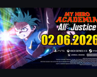 Key visual for My Hero Academia: All’s Justice showing Izuku Midoriya reaching forward with glowing energy effects and the release date 02 June 2026. (Image source: YouTube trailer)