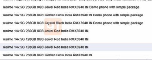 Leaked details of the Realme 14x. (Image source: 91Mobiles)