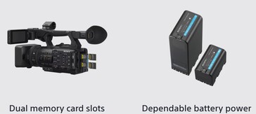The HXR-NX800 and PXW-Z200 can record to two CFexpress Type A or SD memory cards for over four hours non-stop using the optional BP-U100 97 Wh battery pack. (Image source: Sony)
