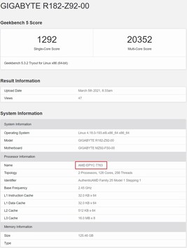 AMD EPYC 7763. (Image source: Geekbench)