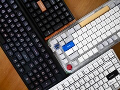 Keychron K4 HE, Epomaker Galaxy100, NuPhy Kick75, Wobkey Rainy75 mechanical keyboards from above