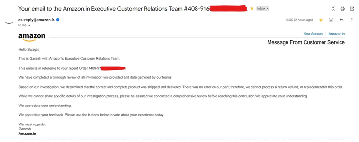 Email from Amazon India