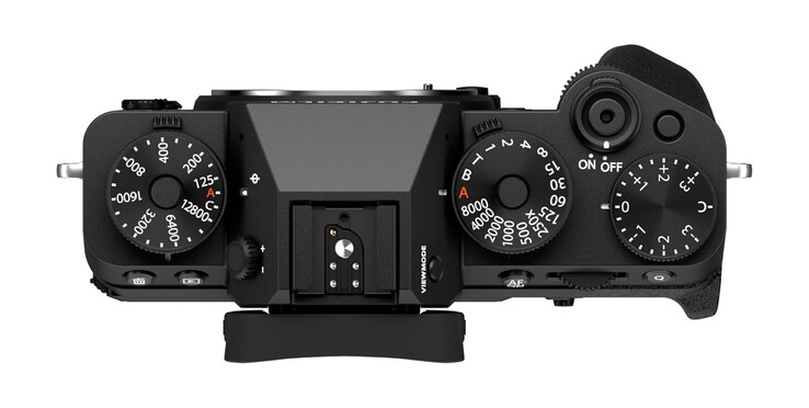 The adjustment dials on the top are expected to be redesigned compared to the Fujifilm X-T5 shown in the image.